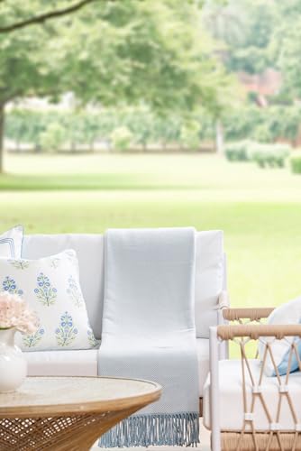 Hofdeco Premium Coastal Decorative Throw Blanket for Patio Couch Sofa, Baby Blue Herringbone with Fringe, 52"x72" - color: Baby Blue Herringbone 52"x72"