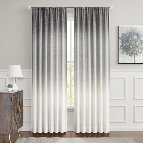 Central Park Ombre Semi Sheer Curtain, Cream White to Gray, 50" Wx63 Lx2 - color: Grey, size: 50"W x 63"L (Pack of 2)