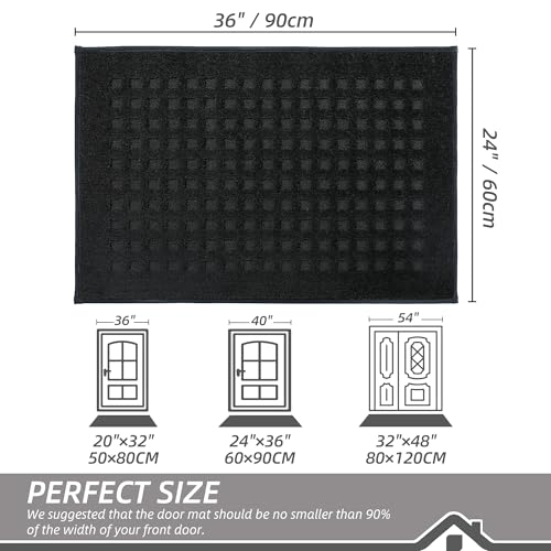 BEQHAUSE Dirt Trapper Door Mats 24"x36", Non Slip Washable, Black - color: Black, size: 24" X 36" (Rectangular)