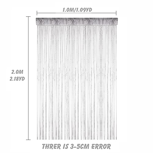 Vidillo Door String Curtain, Wall Panel Fringe Window Room Divider Blind, Home Patio Bedroom Decorative Tassel Screen Ribbon Strings Strip Silver Thread Screen for Wedding Coffee House (White) - color: White