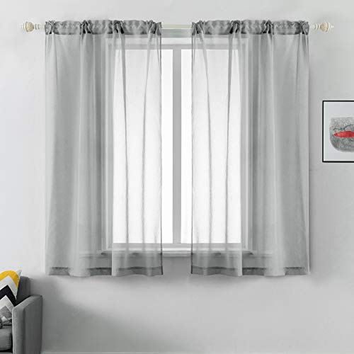 DUALIFE Grey Sheer Curtains 63 Inch Length,Faux Linen Semi Sheer Curtain Drapes for Living Room Bedroom Nursery Kitchen Bathroom Privacy Voile Window Treatment Panels,Gray,52 x 63 Inches,Set of 2 - color: Grey, size: 52"W x 63"L (Pack of 2)
