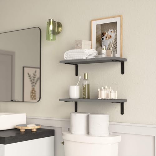 RICHER HOUSE Rustic Wood Floating Shelves, 2-Set Wall Mounted Shelves, 16In - color: Grey