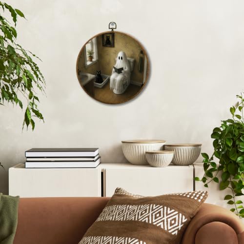 JUIOEIU Halloween Ghost Reading Black Cat Bathroom Round Wall Decor 996 - color: Bathroom ghost