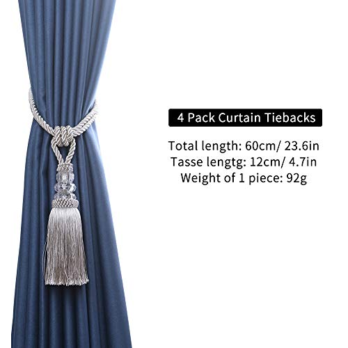 BEL AVENIR 2 Pack Curtain Tiebacks Hand-Woven Holdbacks Tassels Tiebacks - color: Silver, size: 2 Pack