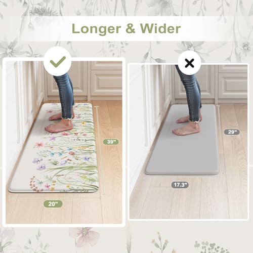 KIMODE Anti Fatigue Mats for Kitchen Floor,20"x39" White Floral Kitchen Rug - color: Floral/White, size: 39"L x 20"W x 0.5"Th