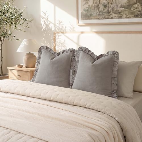 Foindtower Linen Fringe Ruffle Throw Pillow Covers 20×20 Inch Taupe Gray - color: Cinder, size: 20" x 20" (Pack of 2)