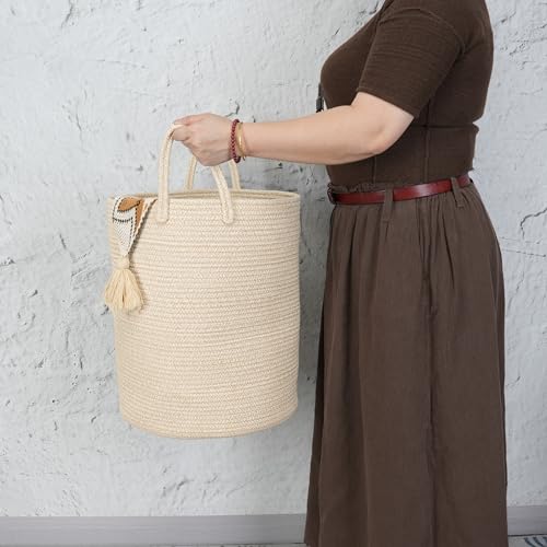 XUANGUO Cotton Rope Laundry Basket Hamper for Clothes, oatmeal - color: oatmeal, size: Regular