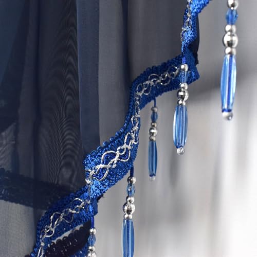 Molaxhome Swag Curtain Scalloped Curtain Valance Drape Sheer Lace Panel 1pc - color: Navy