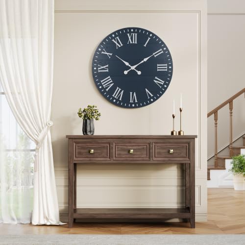 Large Wall Clock with Roman Numeral, 24” Shiplap Farmhouse Clock - color: Blue, size: 24 Inch