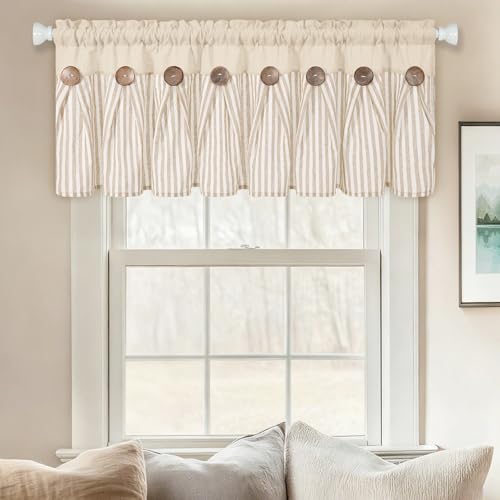 ASPMIZ Farmhouse Valances for Windows, Beige+Khaki, 52x18 Inches, 1 Panel - color: Khaki&khaki, size: 52"W x 18"L (Pack of 1)