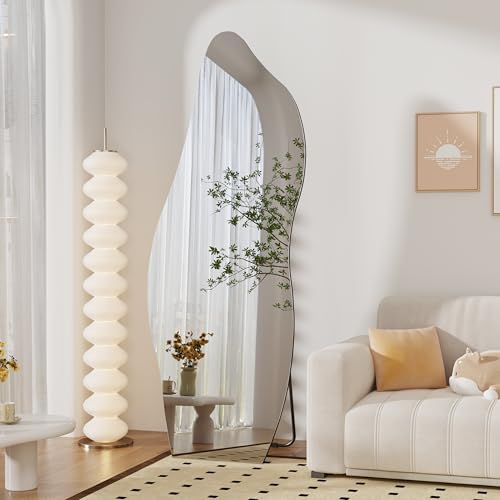 QDSSDECO Full Length Mirror Irregular Wavy Mirror with Stand, Frameless - color: Cloud With Bracket