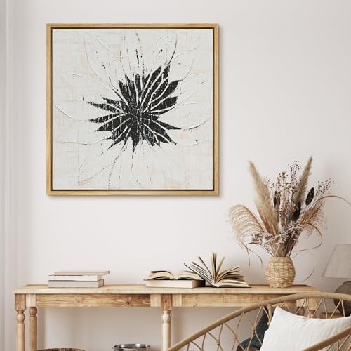 MUDECOR Framed Canvas Print Wall Art Abstract Black and White Flower Illustrations Modern Art Group Colorful for Living Room, Bedroom, Office - 16"x16" NATURAL - color: B09-2605-M35, size: 16"L x 16"W