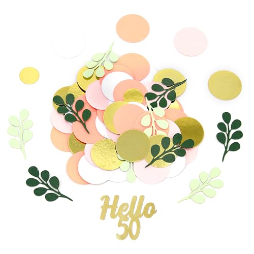 300PC 50TH Birthday Confetti for Table Pink and Sage Green Happy 50TH Birthday Decorations for Women Dots Hello 50 Confetti Scatters Fifty and Fabulous Party Decor Supplies - style: Pink Hello 50 Confetti