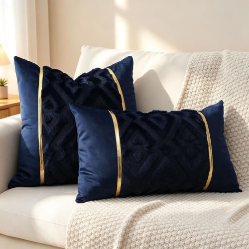 Luxury Patchwork Tufted Throw Pillow Cover 20x20 Inch Set of 2 - color: Blue, size: 20" x 20" (Pack of 2)