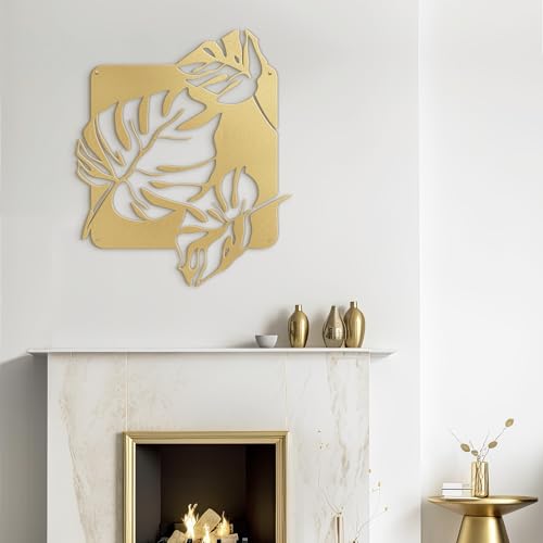 SIGNLEADER Metal Wall Art Decor Tropical Monstera Leaf Minimalist Modern Abstract Wall Sculpture Hangings Home Decoration for Living Room, Bedroom, Bathroom, Kitchen, Outdoor - 18" Gold - color: Lan10-2311-aro10, size: 18"L x 18"W