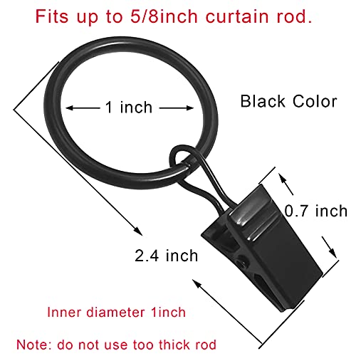 LLPJS Curtain Rings with Clips, 1 inch ID, 100 Pack, Black - color: Black, size: 1" I D Set of 100