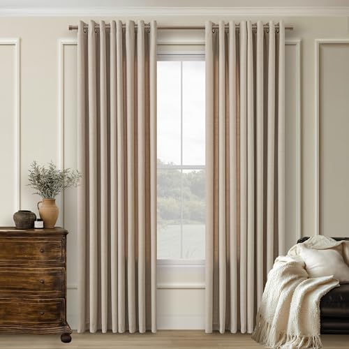 Taupe 80 Inches Long Linen Semi Sheer Curtains Bronze Grommet Drape - color: Burlywood Birch, size: 52"W x 80"L (Pack of 2)
