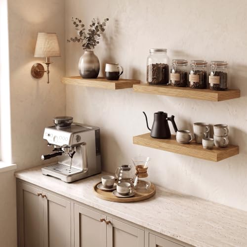 Fun Memories Floating Shelves for Wall, 20"x 8" Deep Wall Shelf, Oak - color: Oak, size: 20"W x 8"D