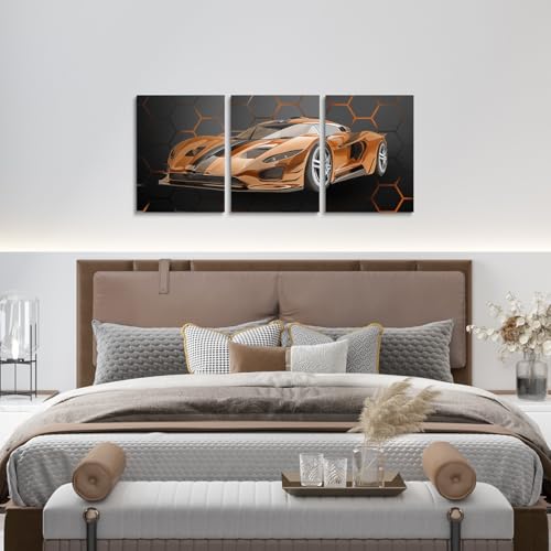 Feelyou Race Car Wall Art 12" x 16" x 3 - color: Orange