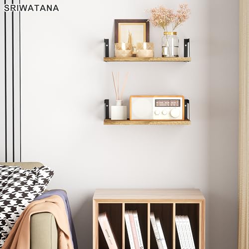 SRIWATANA Carbonized Black Deep Floating Shelves, Set of 2 Wood Wall Shelf - color: Carbonized Black