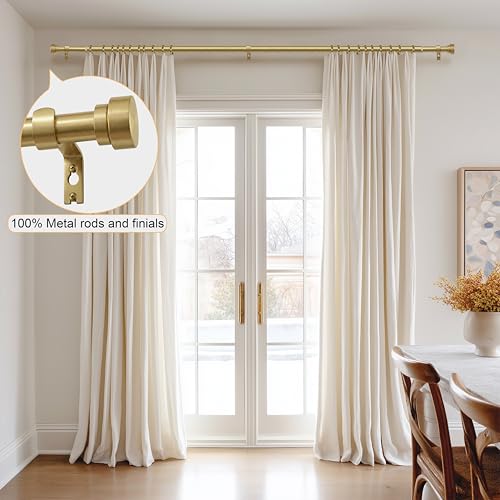 PORTRES Modern Gold Heavy Duty Curtain Rods for Windows 48 to 84 Inches Adjustable Length 1" Diameter Curtain Rod with Farmhouse Decorative Finials for Outdoor Bedroom Kitchen Living Room - color: Modern Gold, size: 16"-88"|1 Pack