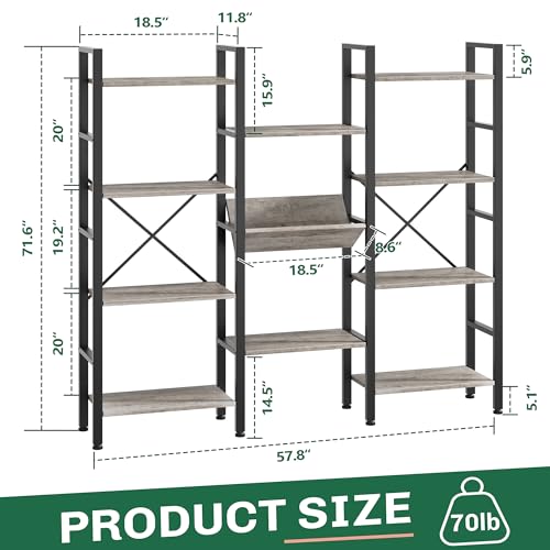 Shintenchi Bookcases 71.6”Triple 4 Tier Bookshelf with 11 Open Display Shelves, Wide Book Shelf Book Case,Large Etagere Bookshelf Open Record Player Shelves for Home & Office,Light Grey - color: Light Grey, size: 5 Tier