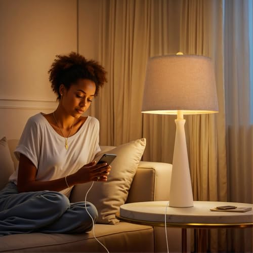 Oneach 25.75" Modern Table Lamp for Bedroom Set of 2, USB C Port, White - color: White