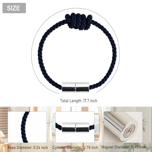 Curtain Tiebacks Magnetic Decorative Rope Tie Backs Holdbacks Contoeey - color: Navy