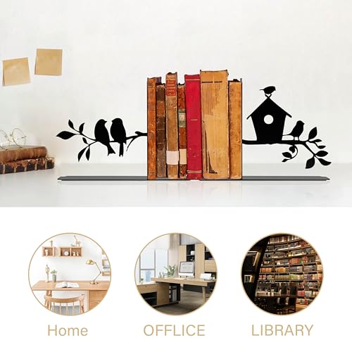 Bird Standing on Branch Decorative Bookends Cute Metal Book End for Shelves