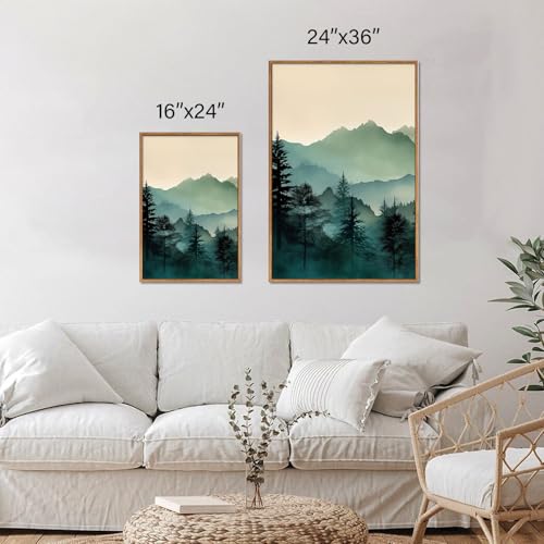 SIGNINART Large Boho Mountain Framed Canvas Wall Art Set, Nature Pine Tree Wall Painting, Abstract Foggy Forest Wall Decor, Modern Sunrise Art Prints for Bedroom Living Room and Office - 24"x36"x3 - color: Large Boho Mountain, size: 36"L x 24"W