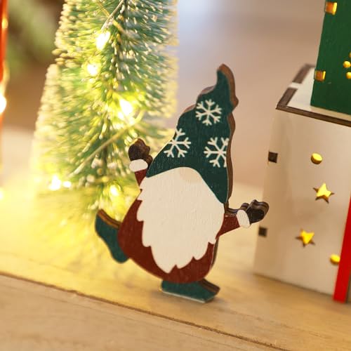 Christmas Tabletop Decoration, Wooden Lighted Christmas Gift Box Collectible Buildings Decorations, Christmas Giftboxes Santa Ornaments, Battery Operated Christmas Indoor Fireplace Table Decorations - style: Santa & Tree & Gift Box
