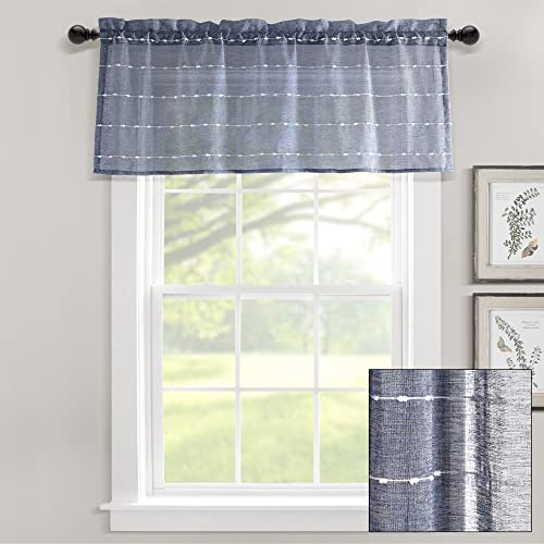 Lush Decor Farmhouse Textured Sheer Window Curtain Valance, 52"W x18"L, Navy - color: Navy