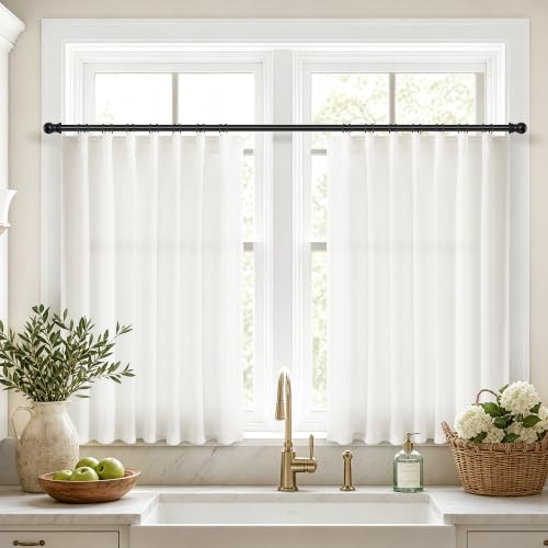 Jowels 천연 리넨 카페 커튼 길이 121.9cm(48인치) 주방 RV용 패널 2개 - color: 천연, size: 50"W x 48"L (Pack of 2)