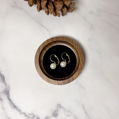 Wooden Jewelry Tray Small Trinket Dish with Velvet Surface Rings Earrings Dish Necklaces Display Tray for Dresser Drawer Tabletop(Round) - size: Round-Black