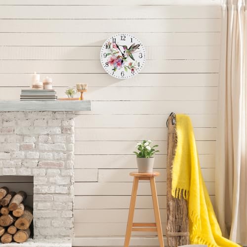Ansouyi Round Wall Clock Battery Operated Clocks Wallclock 10 Inch,Watercolor Hummingbird Floral on White Silent Non Ticking Wall Clock for Living Room,Kitchen,Home,Bathroom,Bedroom,Office or School - color: Hummingbird Floral