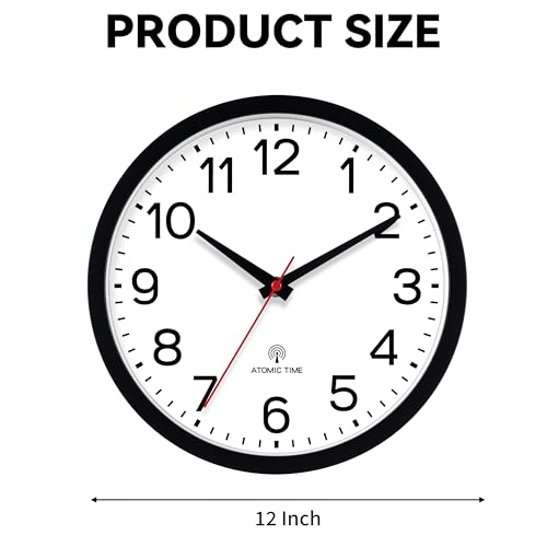 AKCISOT 12 Inch Wall Clock, Silent Battery Operated Analog Clock, Black - color: Atomic Black, size: 12 Inch