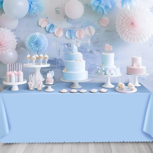 NatNarr 6 Pcs Light Blue Tablecloth, Scalloped Baby Blue Table Cloths - color: Light Blue, size: 6 Pack