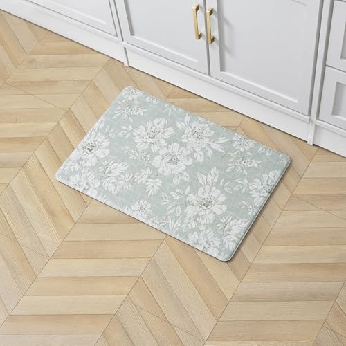 Laura Ashley - Anti-Fatigue Kitchen Mat, Iris Floral Design, Stain, Water & Fade Resistant, Cooking & Standing Relief, Non-Slip Backing, Measures 17.5" x 32", Sage Green Iris - color: Sage Green, size: 32"L x 17.5"W x 0.47"Th
