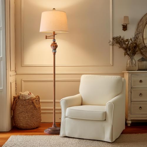 Vintage Floor Lamp with 350° Adjustable Swing Arm 61" Lamps for Living Room - color: Wood Grain