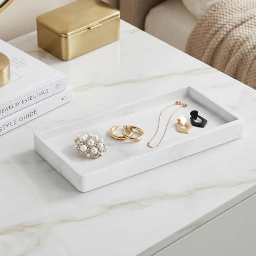 Silicone Bathroom Vanity Tray for Countertop, 7.7" x 3.9" Waterproof Sink Tray Organizer for Soap Dispenser, Perfume, Jewelry, Sponge & Bathroom Accessories, Small Countertop Tray,Gravel White