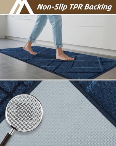 COSY HOMEER Kitchen Rugs,2 PCS Kitchen Mats Non Slip Washable,Blue - color: Blue, size: 24"x36" + 24"x60"