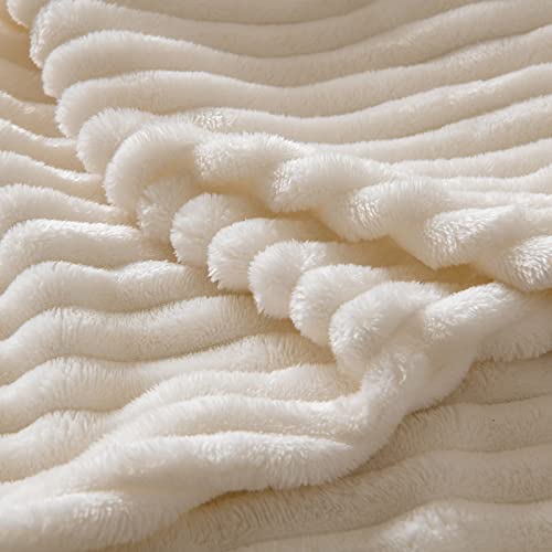 MIULEE Fleece Blanket King Size 90"x108" 300GSM Super Soft Lightweight Plush Striped, Cream White Warm Cozy Breathable Ribbed Blanket for Bed/Sofa/Couch - color: Cream White, size: 90"x108"