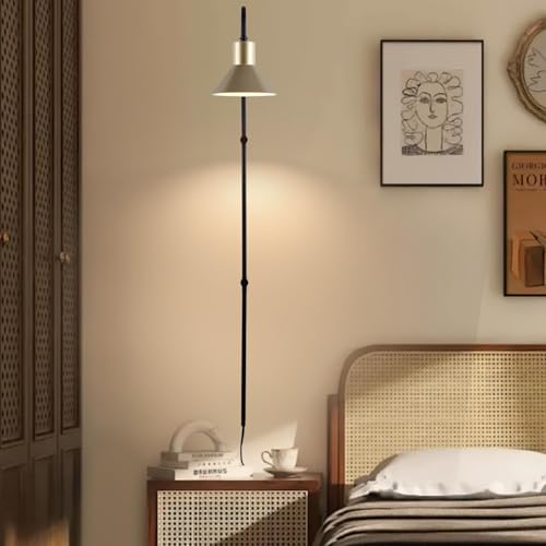 Plug in Wall Sconce with Switch, Indoor Horn Cover Wall Mounted Lamp with E26 Base, Long Wall Light for Bedroom Living Room Study Hallway Bedside(1PCS) - color: Black