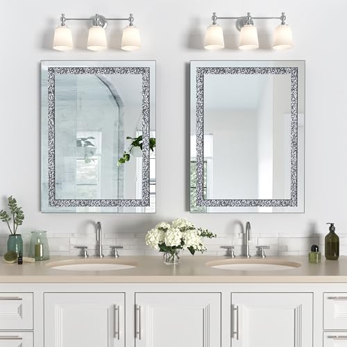 24 x32 Crystal Decorative Silver Mirror, Diamond Wall Mirror for Bathroom - color: Silver1, size: 32"L x 24"W