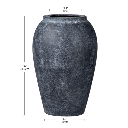 Handmade Flower Vase, 9.6" Tall Terracotta Vase, Vintage Ceramic vase, Rustic Antique Vase Décor, Wide Mouth, Matte Finish for Home Office Resto Café Décor - color: Lightslategray 9.6"