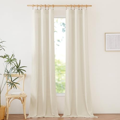 NICETOWN Thick Flax Linen Curtains 96 inches Long, Rod Pocket & Back Tab Privacy Added with Light Filtering Window Treatments for Bedroom/Living Room, Natural, W34 x L96, 2 Panels - color: Natural, size: 34"W x 96"L (Pack of 2)