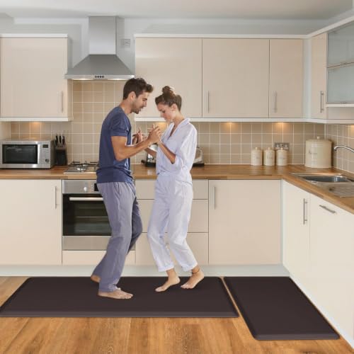 HappyTrends 2 PCS Kitchen Mat Cushioned Anti-Fatigue Floor Mat, - color: Chocolate, size: 20"x30"+20"x47"