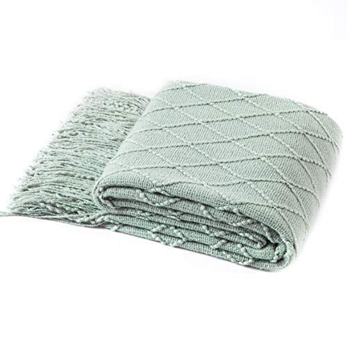 Homiest Aqua Knitted Throw Blanket with Fringe, 50x60 Inch - color: Aqua, size: 50" x 60"