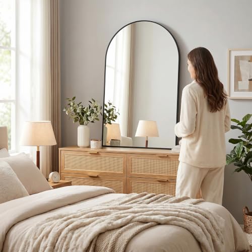 Arched Mirror for Wall, 36x24 Inch Bathroom Vanity Arched Wall Mirror with Metal Frame, Anti-Rust, Tempered Glass, Wall Mounted Mirror for Bedroom, Living Room, Entryway, Black