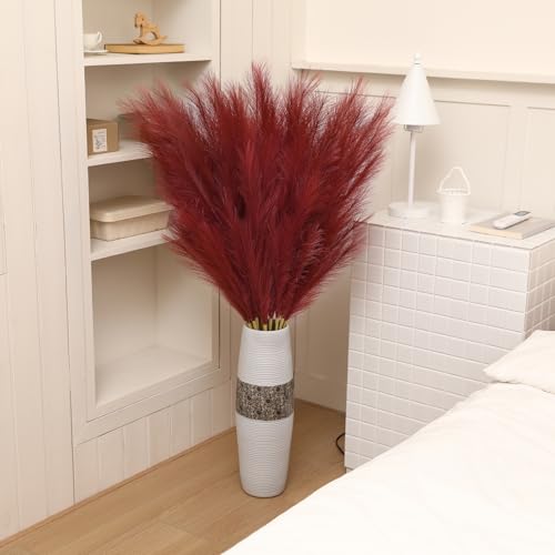Wertuirk Burgundy Pampas Grass Decor, 8 Pcs 45 Inch Tall Large Faux Pompous - color: Burgundy